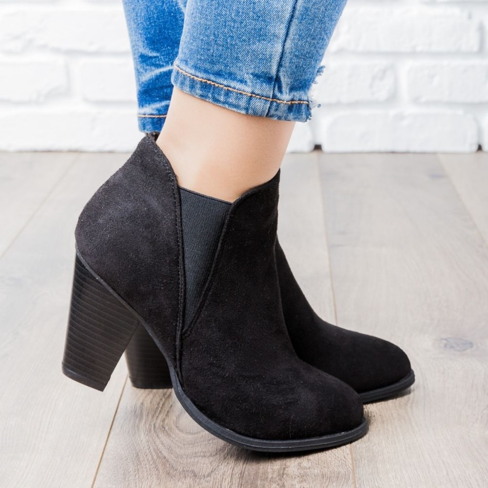 Black Faux Suede Ankle Booties - Picture 3 of 5